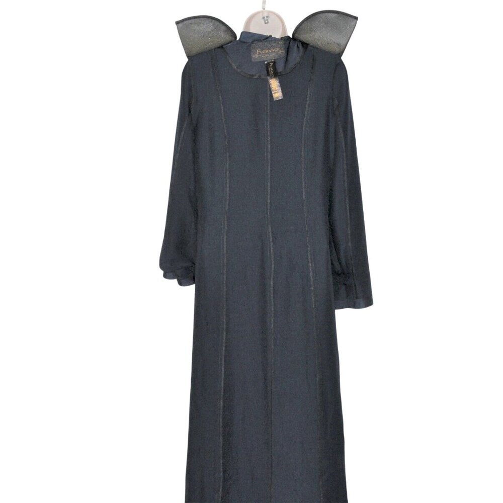 VTG Florance Sz 12 Eur 42 Navy Blue Embroidered Collar Hostess Gown Robe Dress - Picture 11 of 12